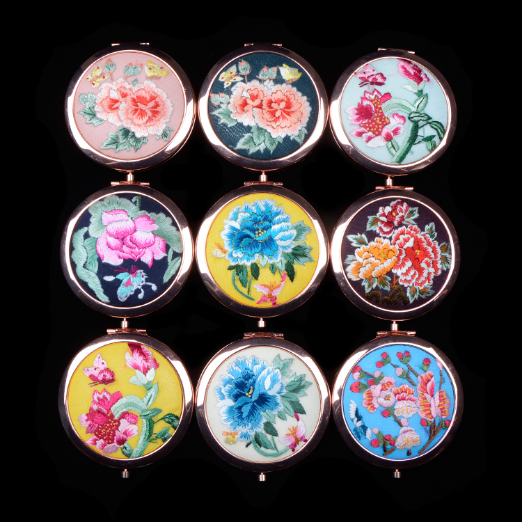 信宜化妆随身镜精品出国送礼刺绣中国风古风摄影 手绣镜子