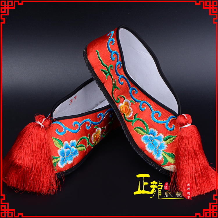 信宜京剧越剧戏曲彩鞋花旦绣花 普平底彩鞋